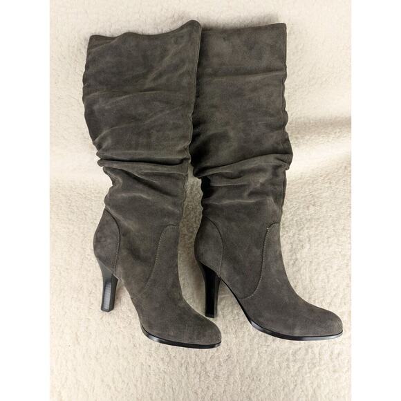 Sole Society Boots Womens 8.5 Gerii Slouchy Heels Knee High Gray Suede Pull On - Picture 2 of 11